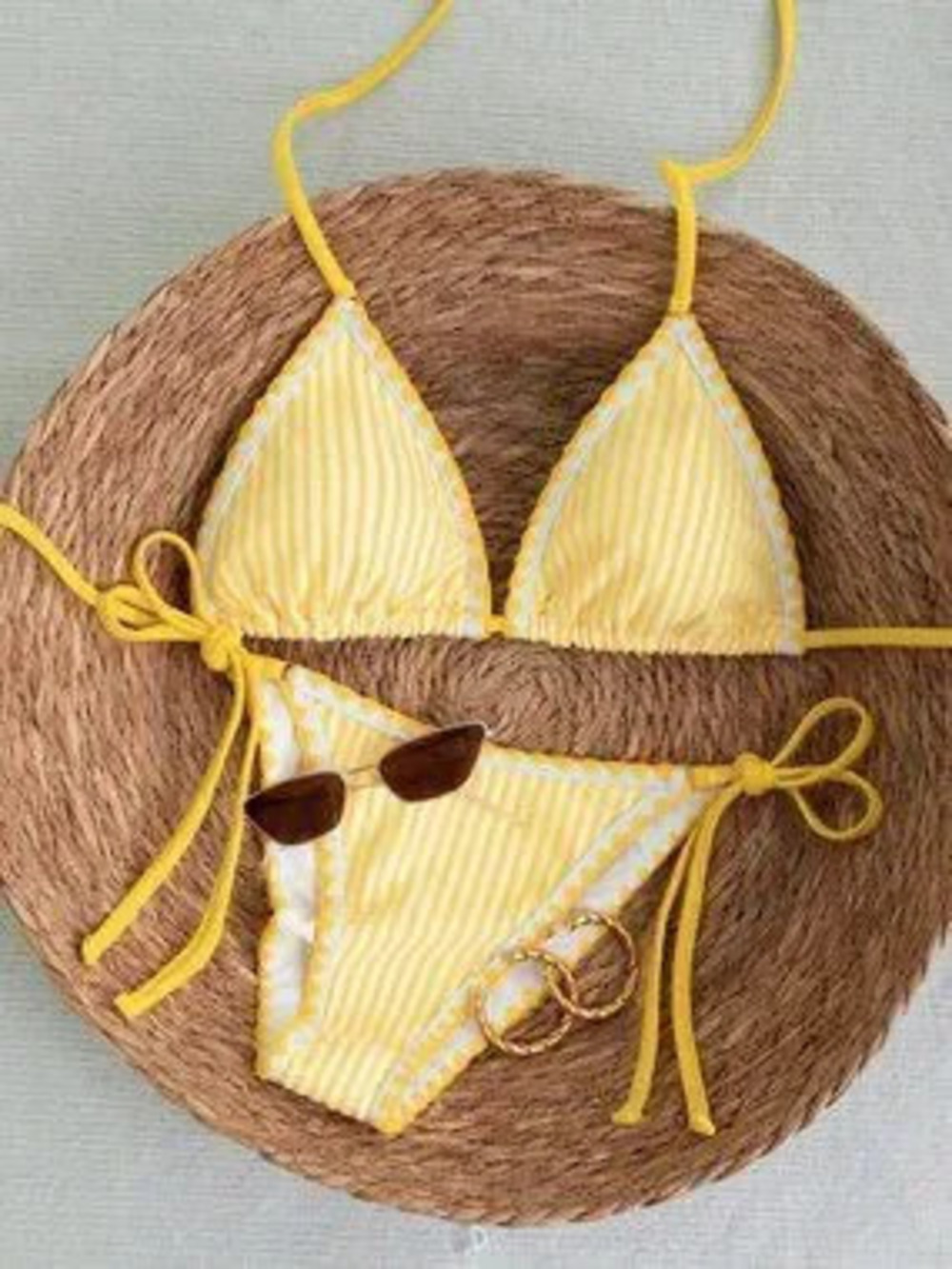 ZARA Yellow Casual Women's Striped Cute Bikini Set